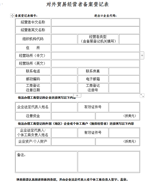 对外贸易经营者备案登记表 对外贸易经营者备案登记表